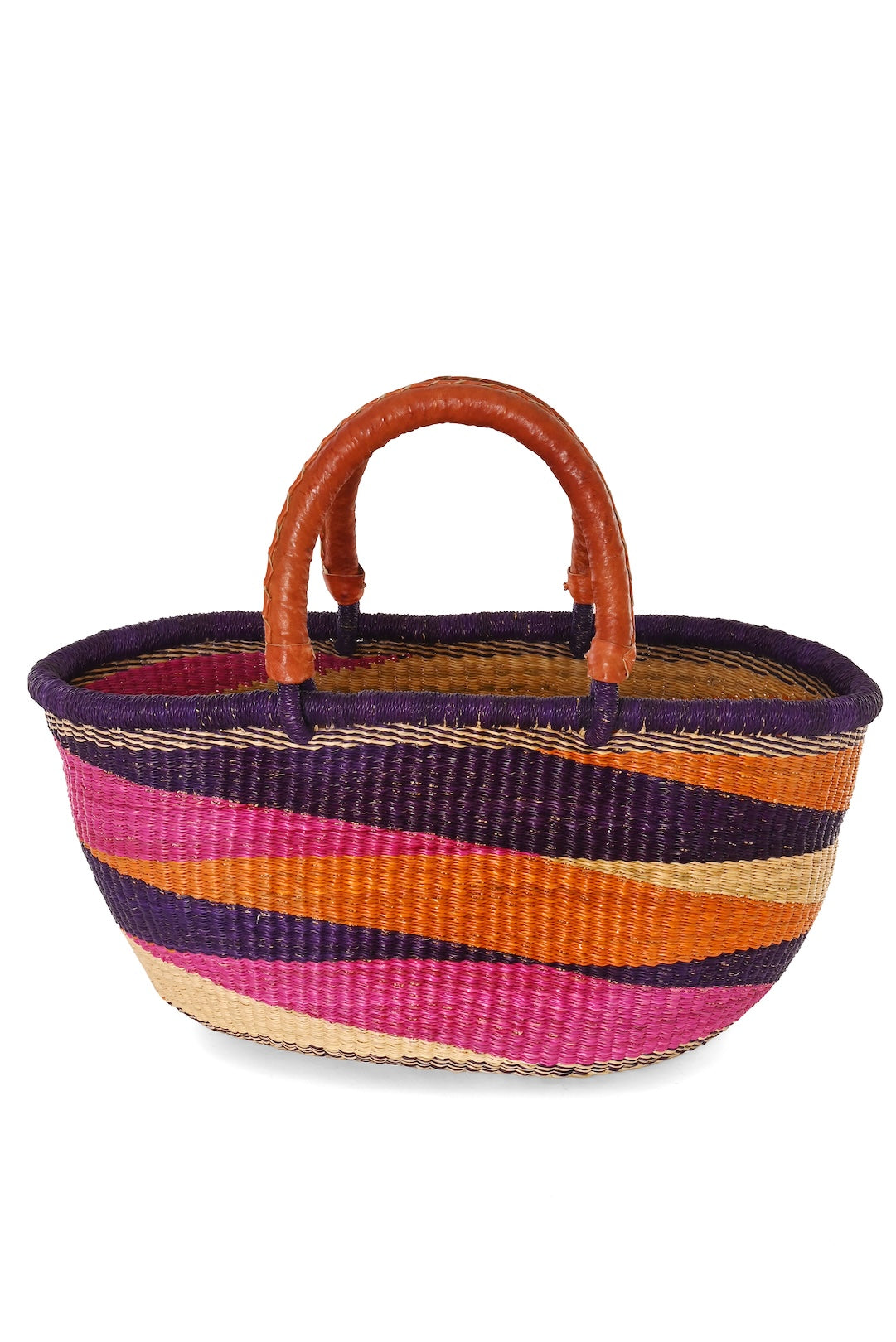 One of a Kind Colorful Handwoven Oval Picnic Basket - Diamond Sunset