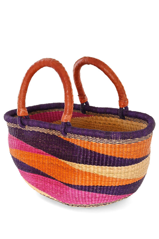 One of a Kind Colorful Handwoven Oval Picnic Basket - Diamond Sunset