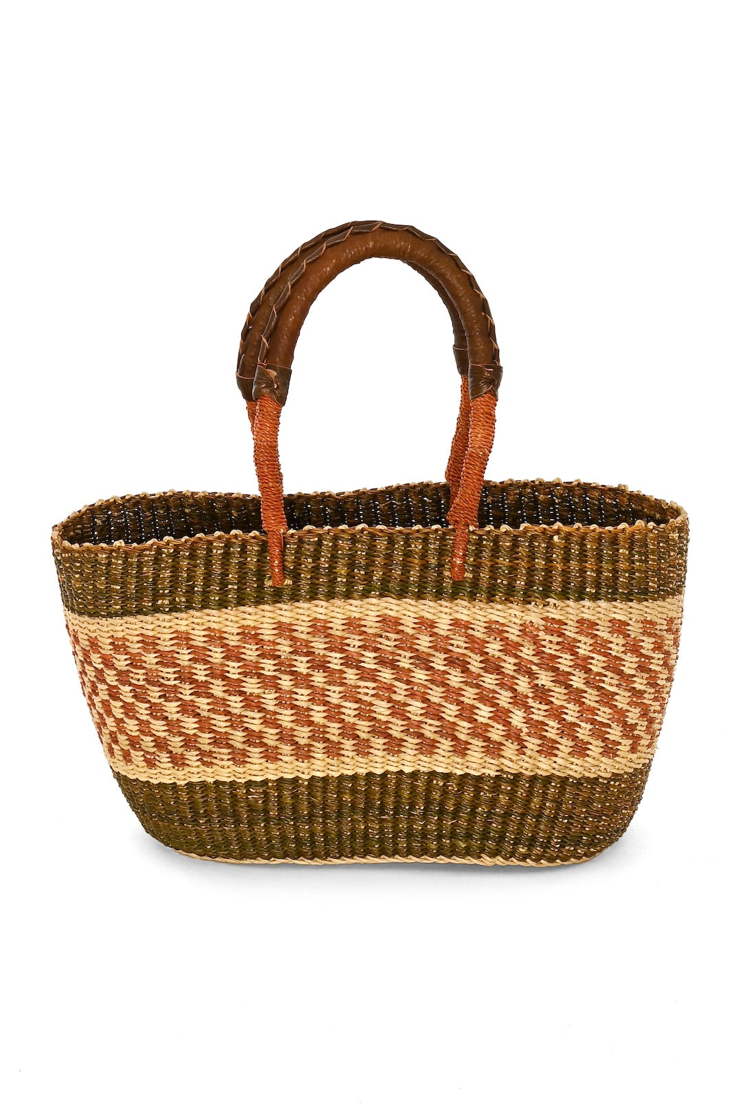 Cedar Grove Woven Tote Basket with Leather - One of a Kind