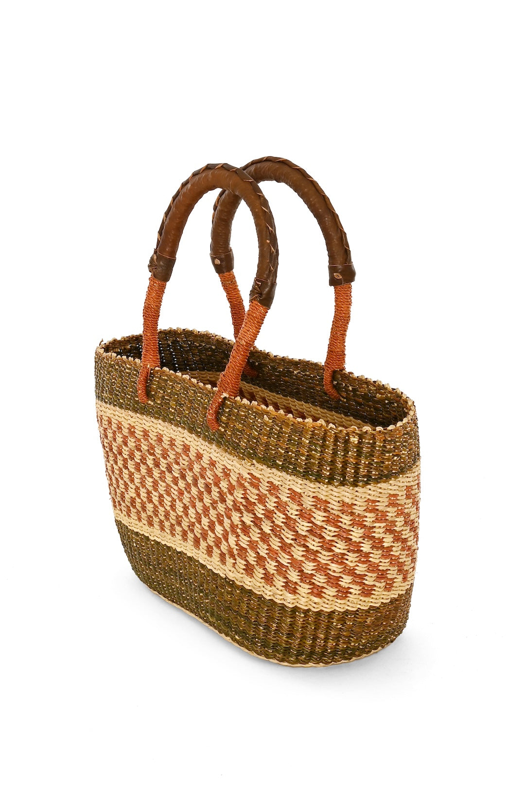 Cedar Grove Woven Tote Basket with Leather - One of a Kind