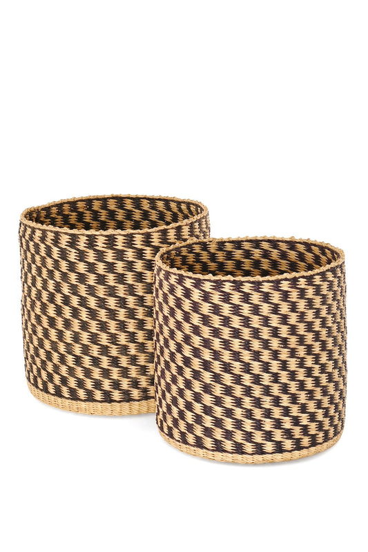 Set of Two Midnight Checkered Bin Baskets - One of a Kind