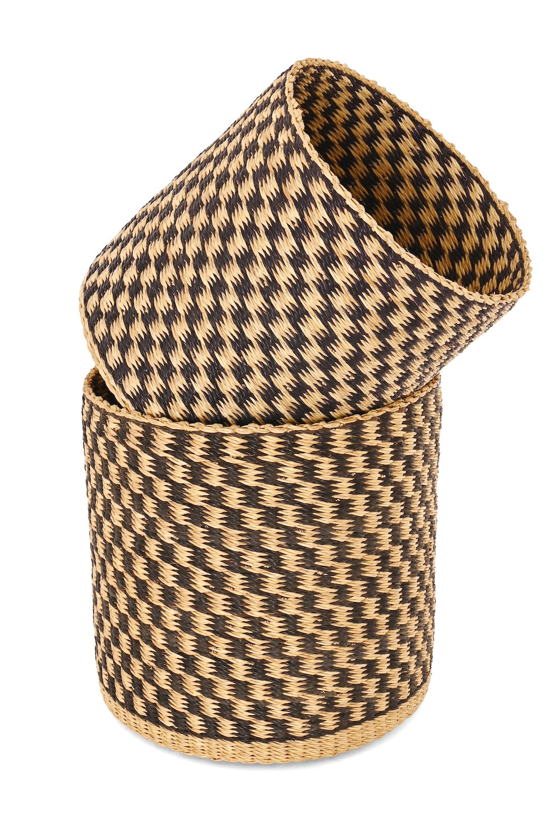 Set of Two Midnight Checkered Bin Baskets - One of a Kind