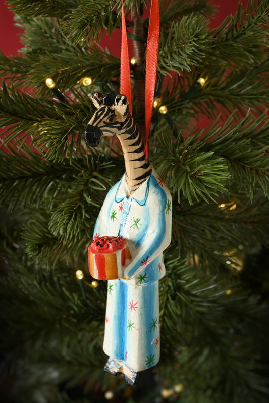 Jacaranda Zebra in Pajamas Christmas Tree Ornament