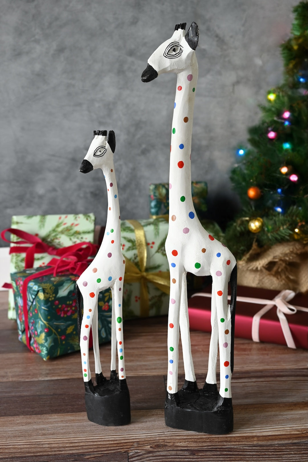 Jacaranda Rainbow Polka Dots Giraffe Sculptures - White