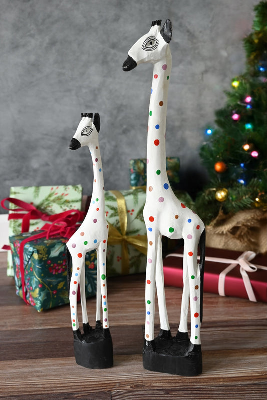 Jacaranda Rainbow Polka Dots Giraffe Sculptures - White
