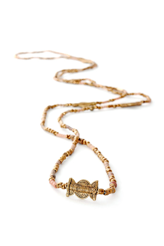Extra Long Beaded Wrap Necklace - Neutral