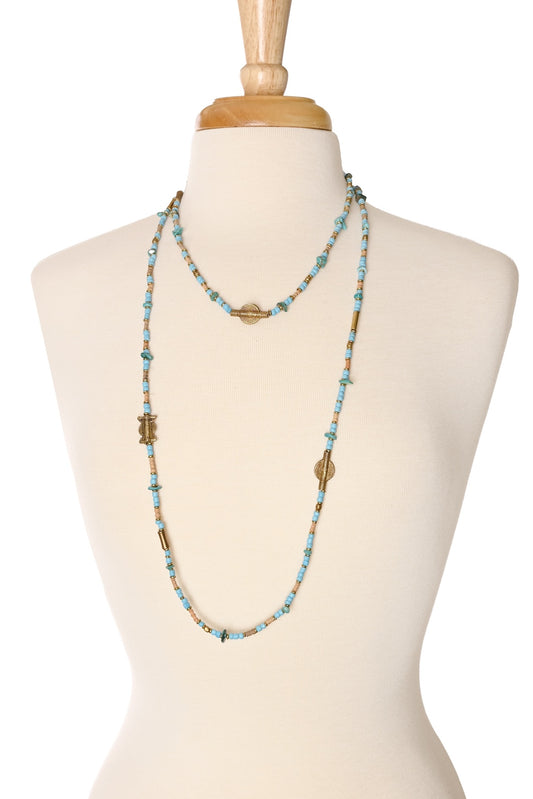 Extra Long Beaded Wrap Necklace - Aqua