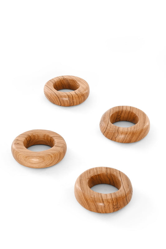 Set of FOUR Kenyan Wild Olive Wood Rounded Napkin Rings