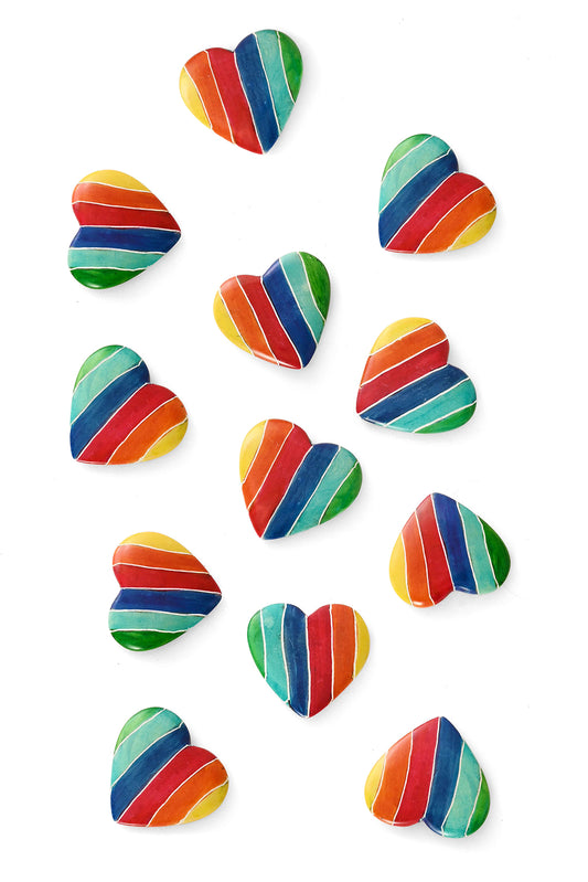 Dozen Flat Smooth Rainbow Hearts  - Valentine's Day Gifts