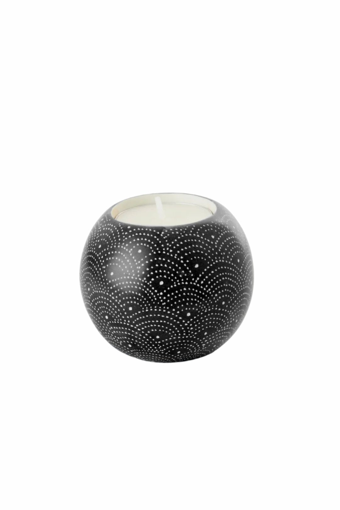 Black Deco Dot Soapstone Tea Light Candle Holder