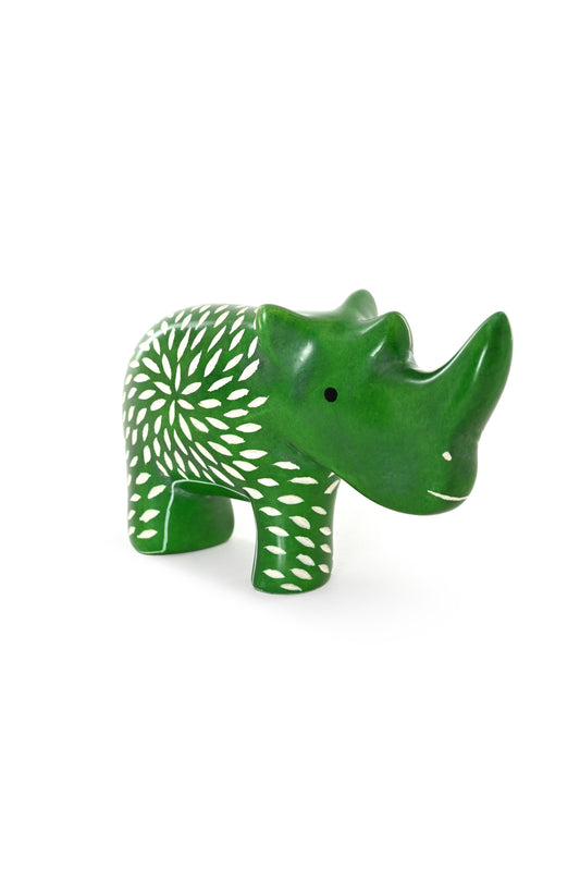 Botanical Green Soapstone Rhino Sculpture