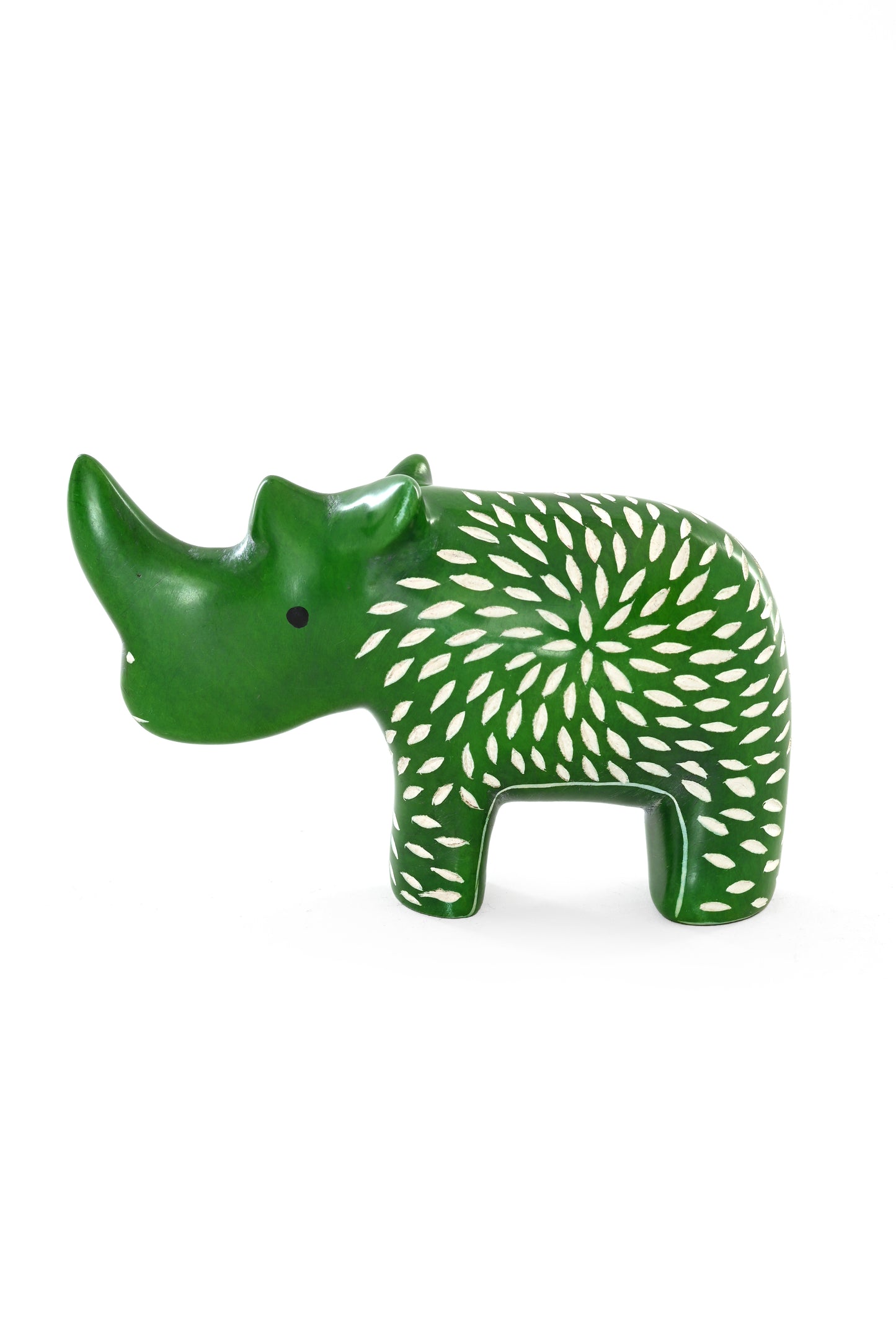 Botanical Green Soapstone Rhino Sculpture