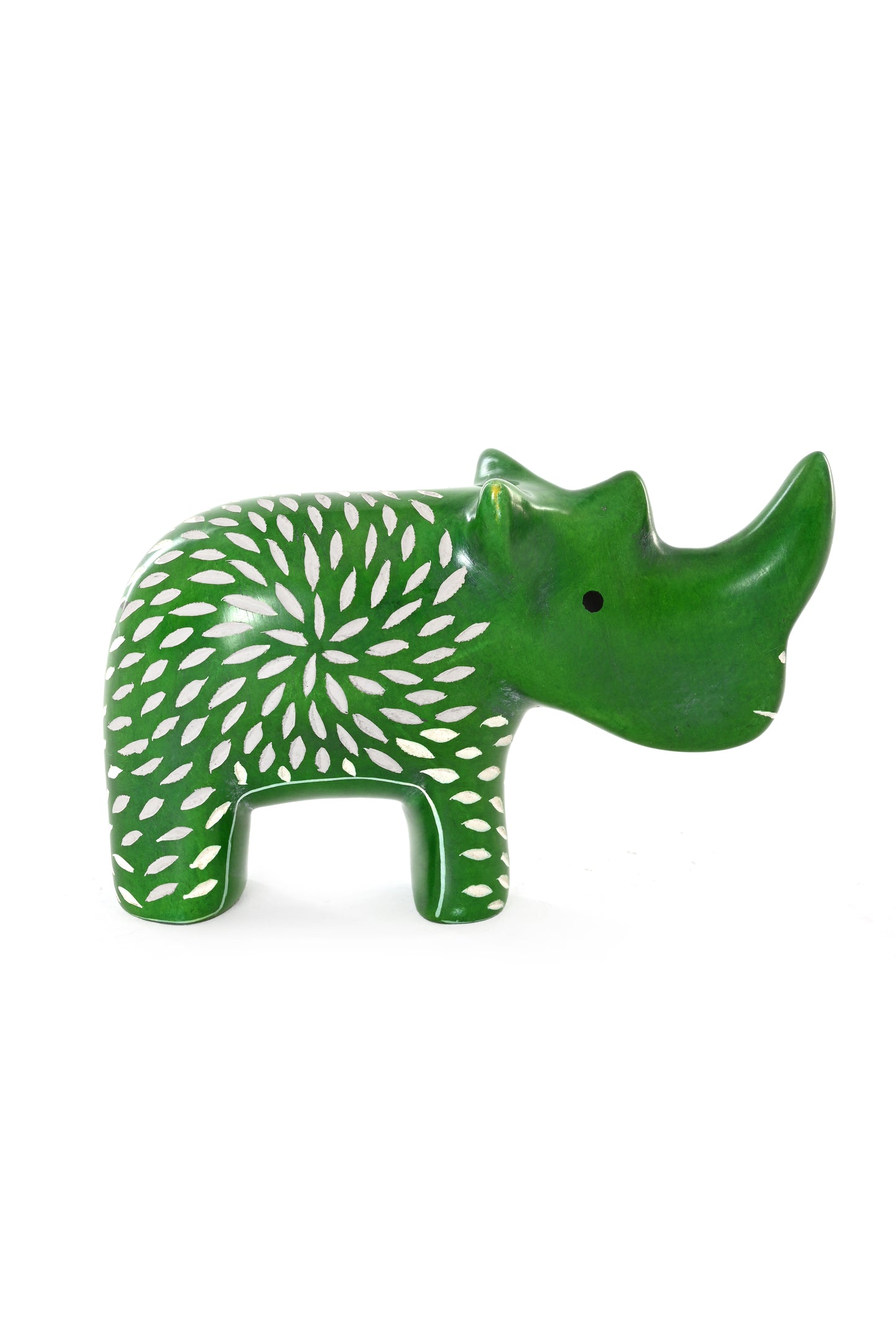 Botanical Green Soapstone Rhino Sculpture