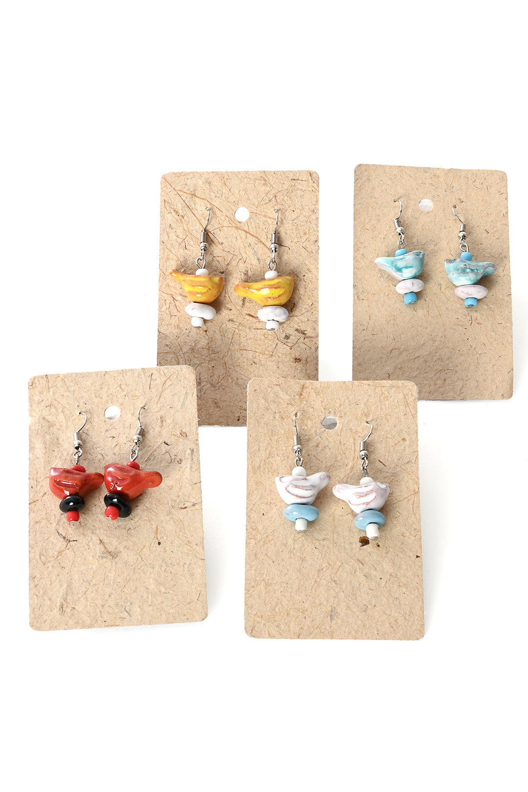 Blue Ceramic Bird Earrings from Kenya