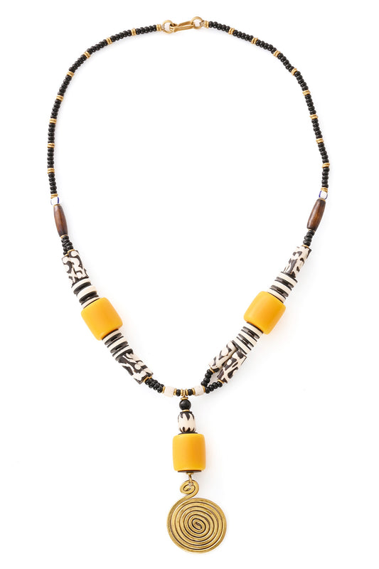 Retro Spin Yellow Trade Bead Necklace