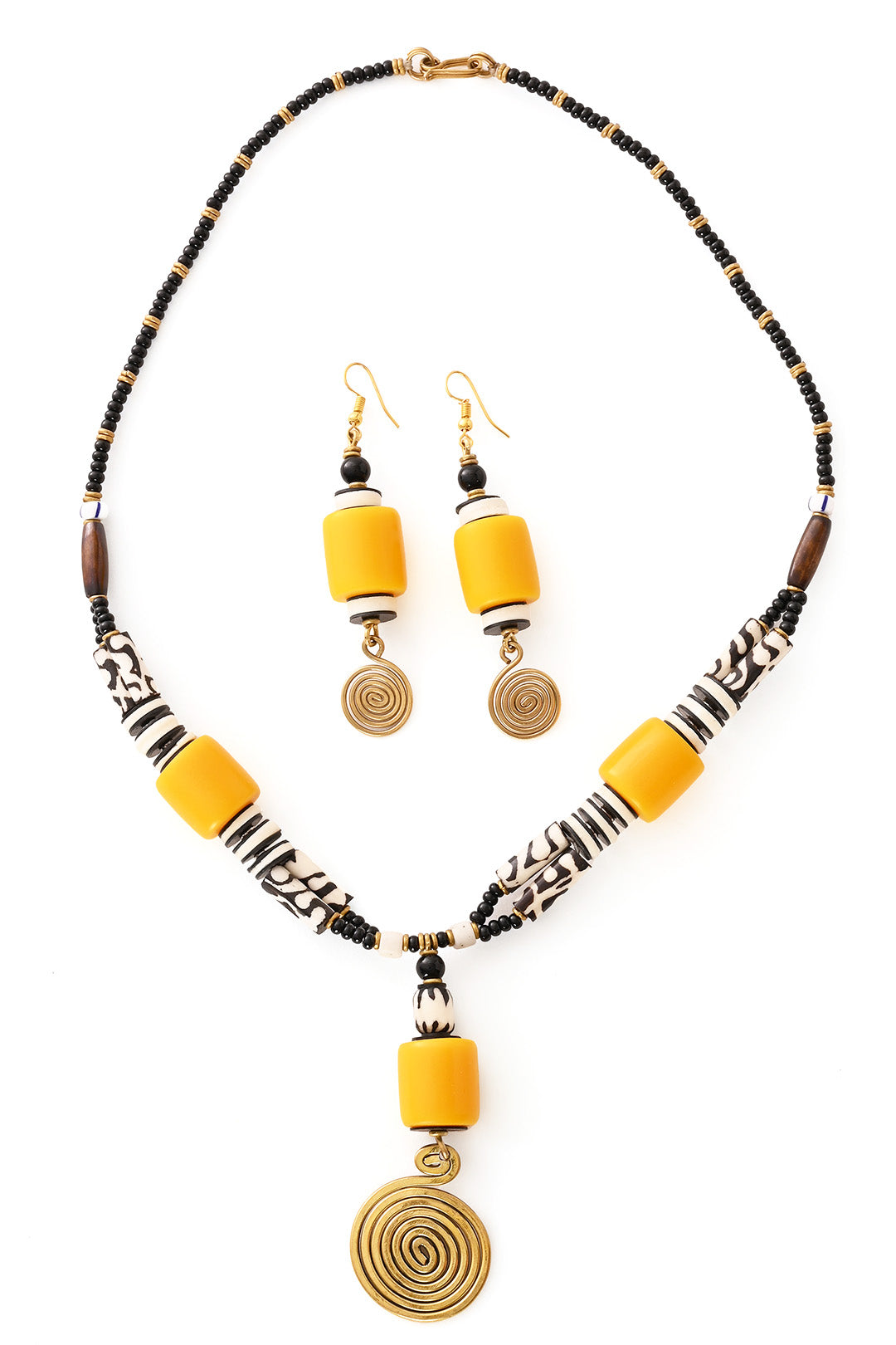 Retro Spin Yellow Trade Bead Necklace