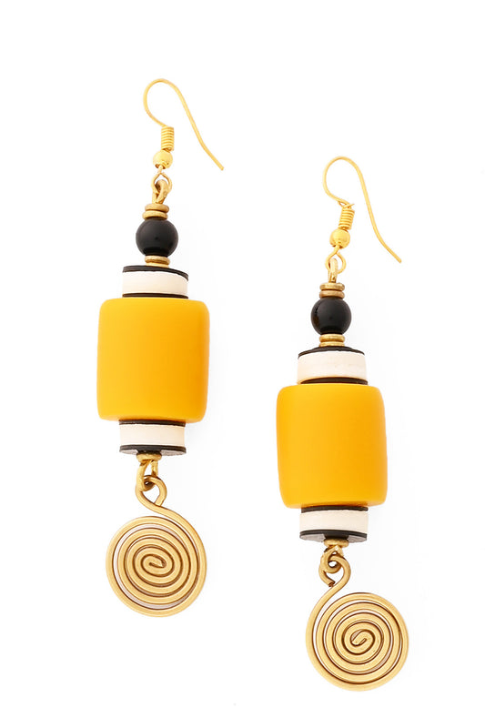 Retro Spin Yellow Trade Bead Earrings