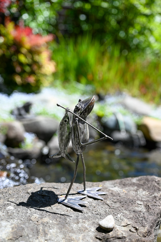 Fishing Frog Metal Sculpture