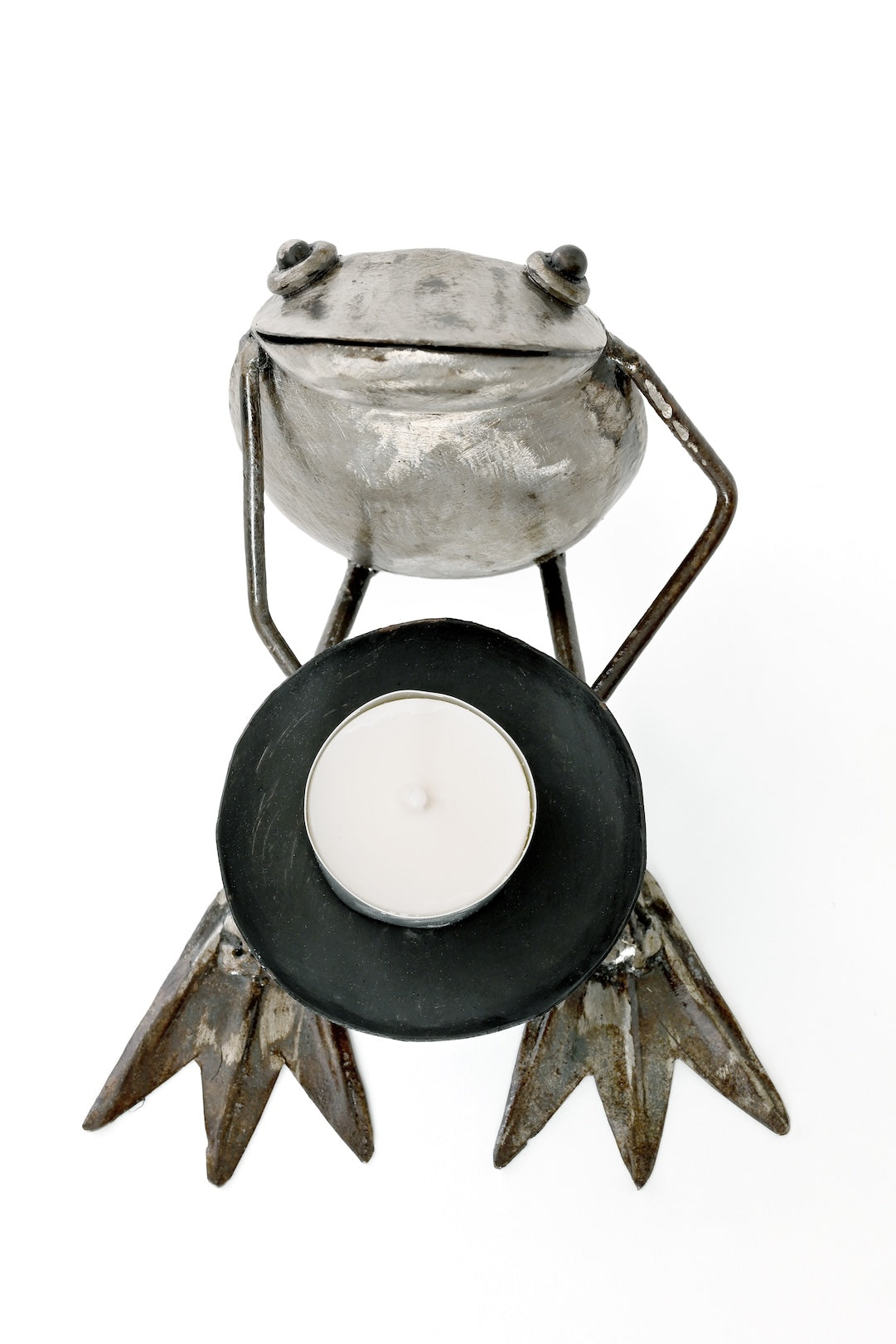 Seated Frog Candle Holder Metal Sculpture