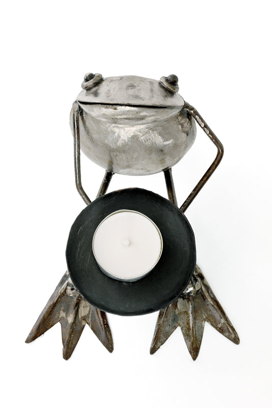 Seated Frog Candle Holder Metal Sculpture