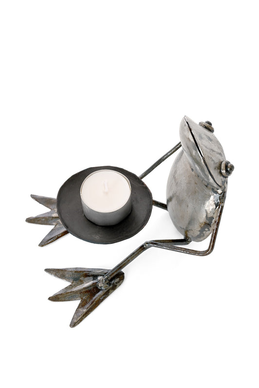 Seated Frog Candle Holder Metal Sculpture