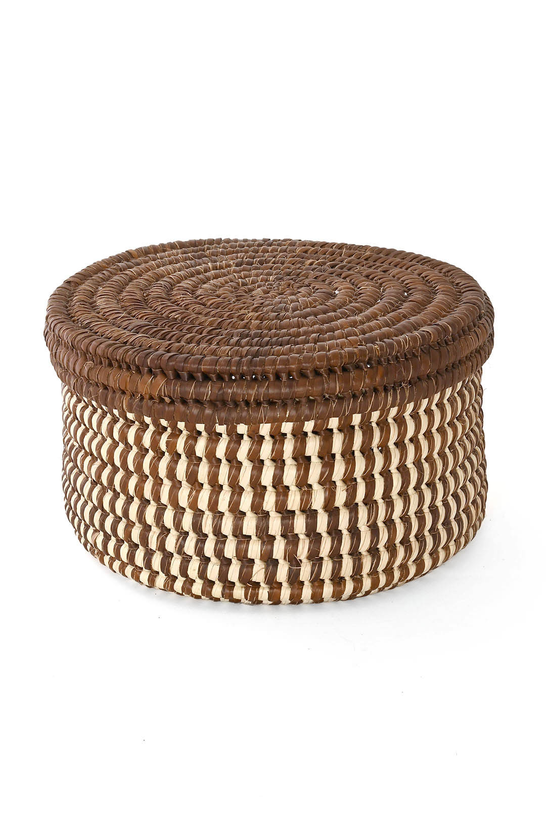 Turkana Brown and Natural Lidded Sewing Basket