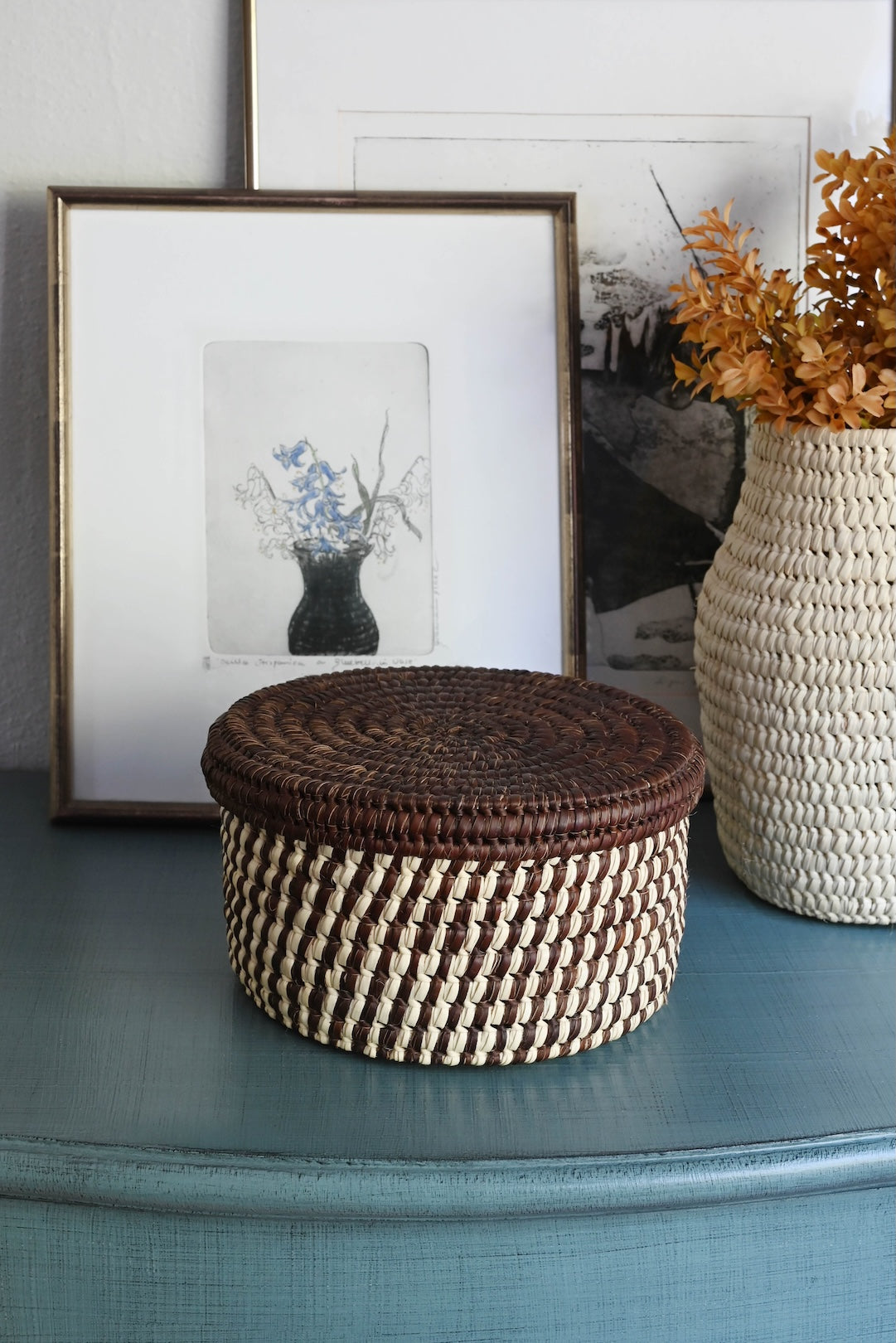 Turkana Brown and Natural Lidded Sewing Basket