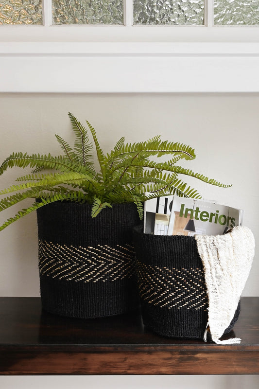 Set of 2 Large Arrow Banana Fiber and Sisal Bins