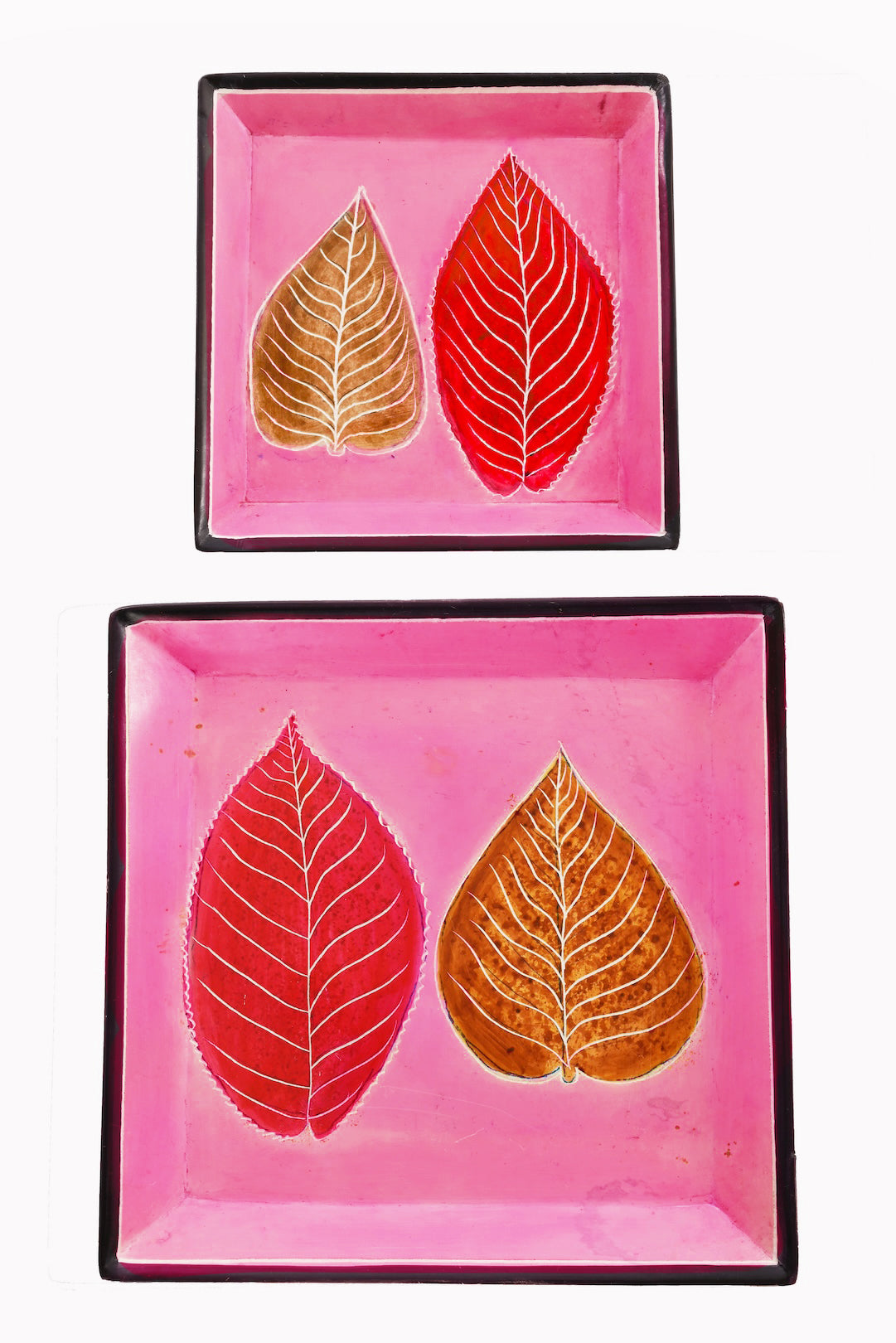 Large Square Pink Leaves Soapstone Desktop Dish
