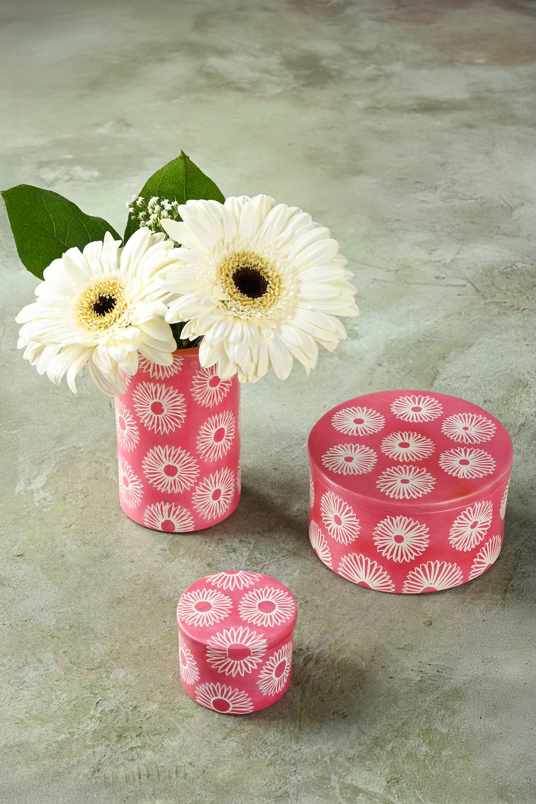 Pink Blossom Round Soapstone Ring Box
