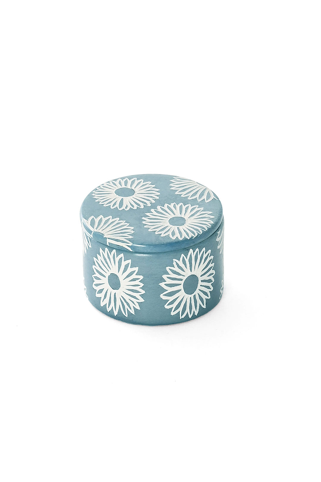 Blue Blossom Round Soapstone Ring Box