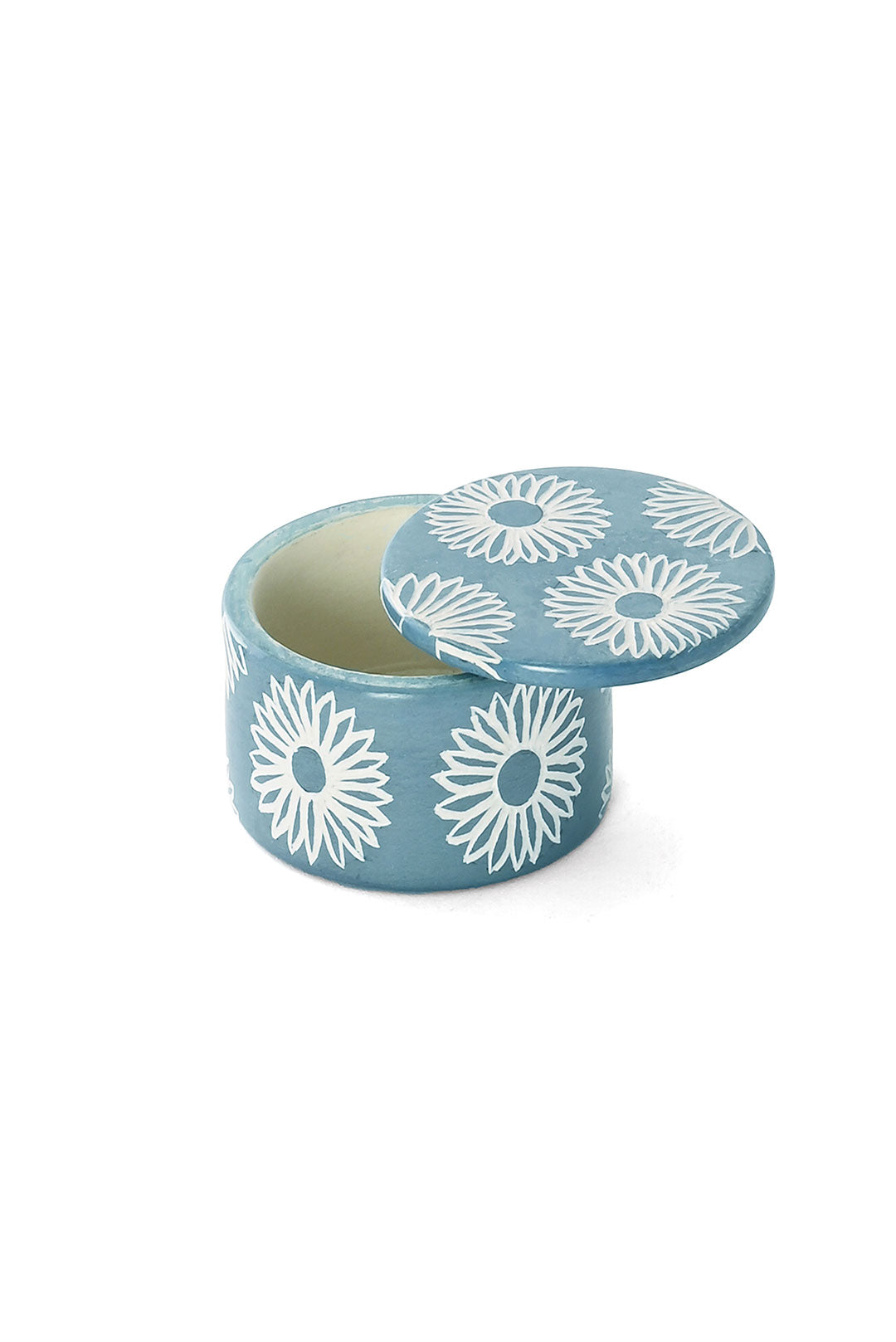 Blue Blossom Round Soapstone Ring Box