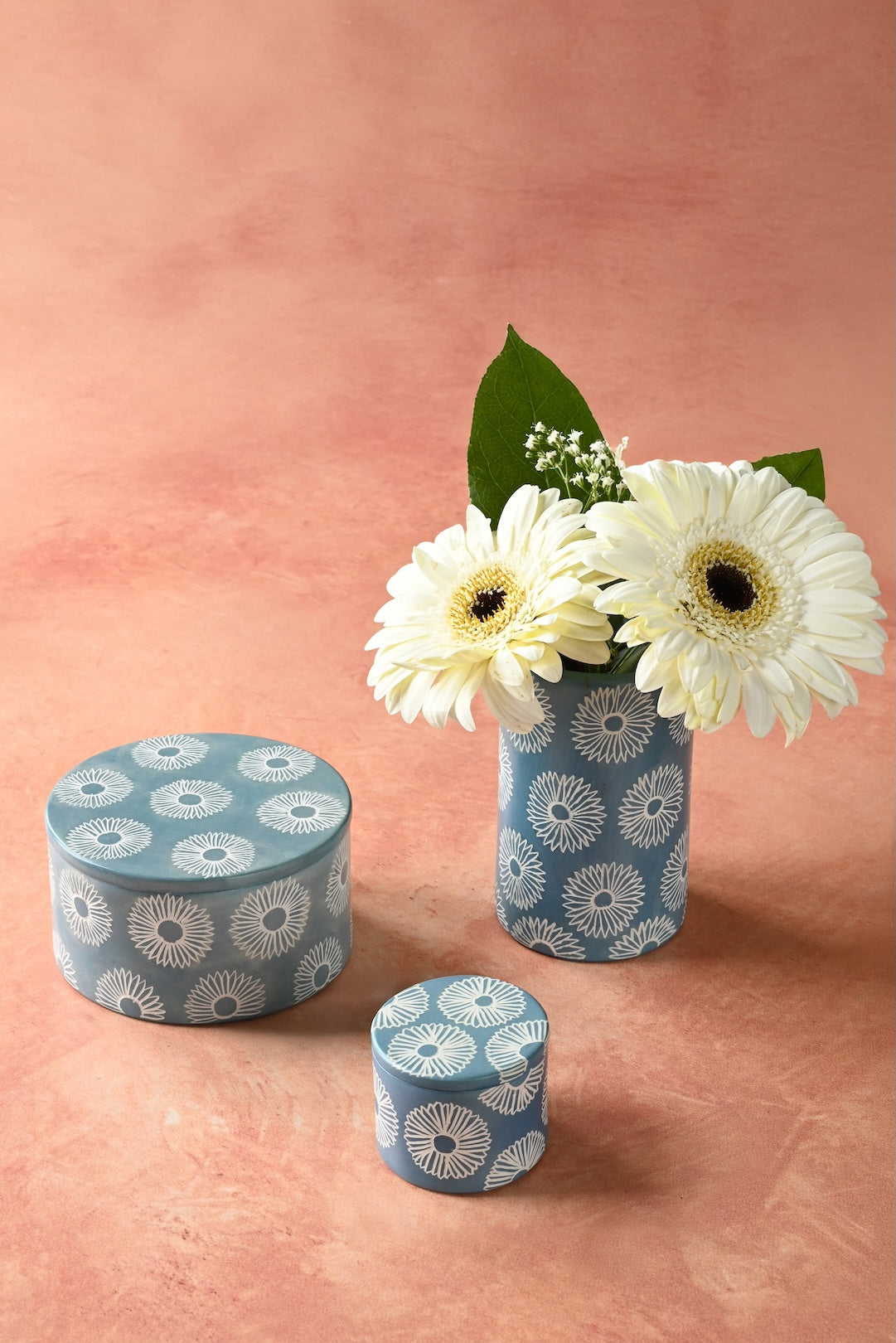 Blue Blossom Round Soapstone Ring Box