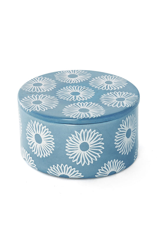 Large Blue Blossom Soapstone Storage Box