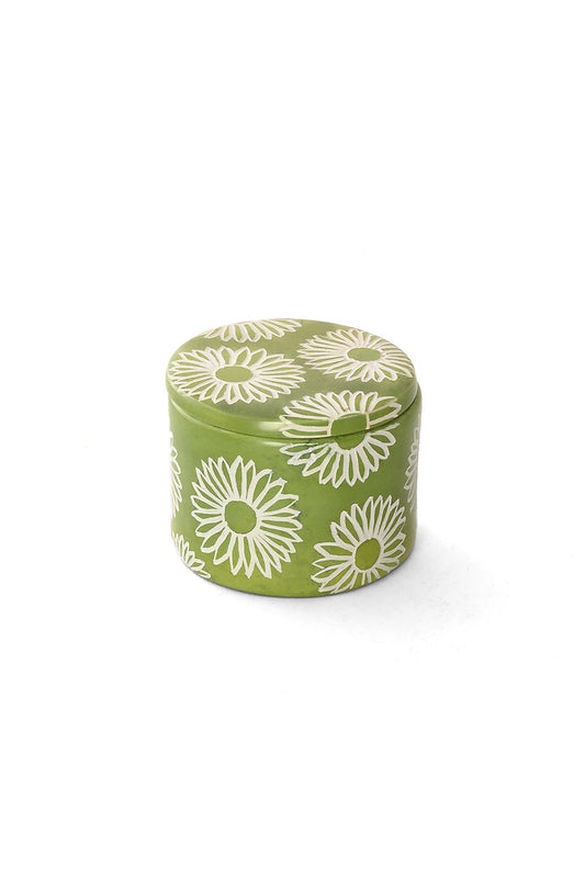 Green Blossom Round Soapstone Ring Box