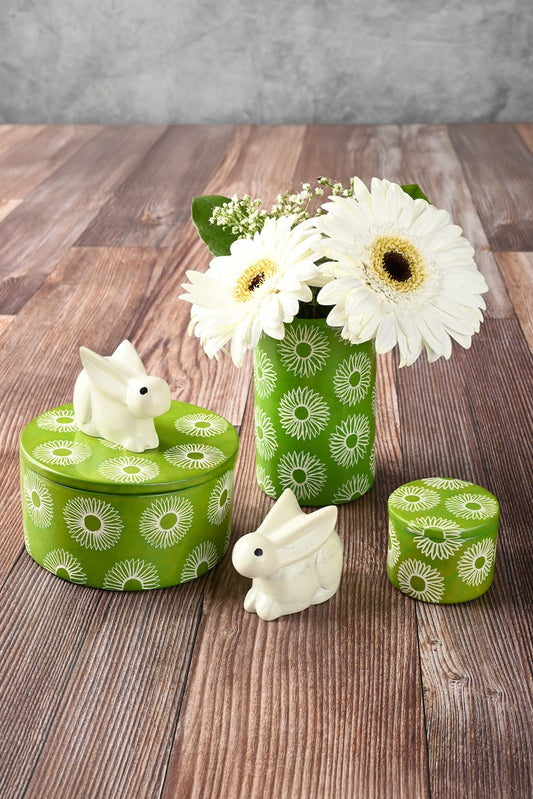 Large Green Blossom Soapstone Storage Box