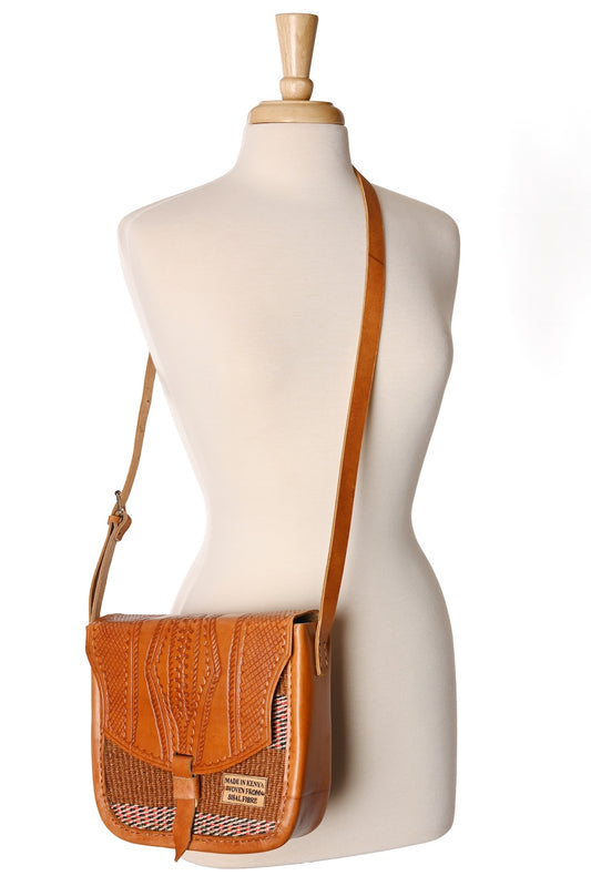 Sisal and Leather Crossbody Purse - Mombasa Spice Market