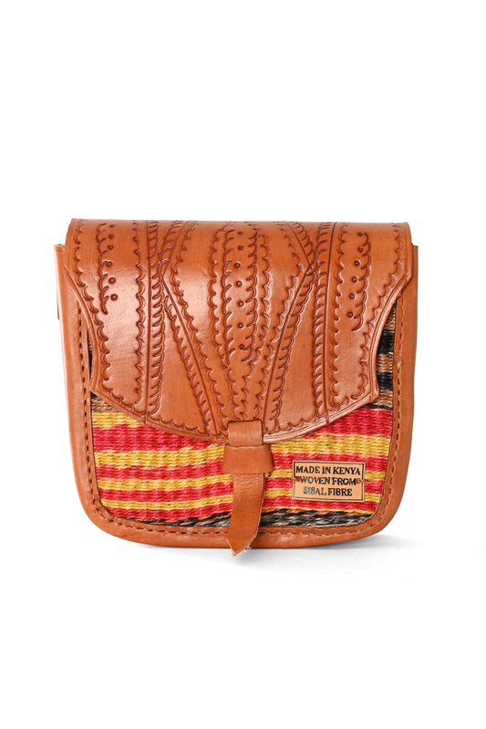 Sisal and Leather Crossbody Purse - Serengeti Sunset