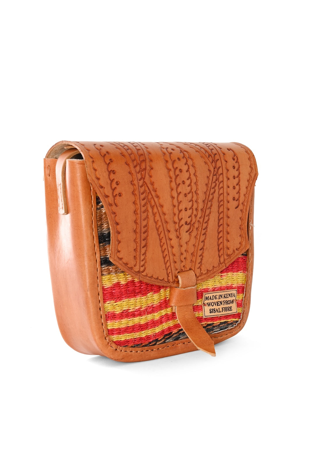 Sisal and Leather Crossbody Purse - Serengeti Sunset