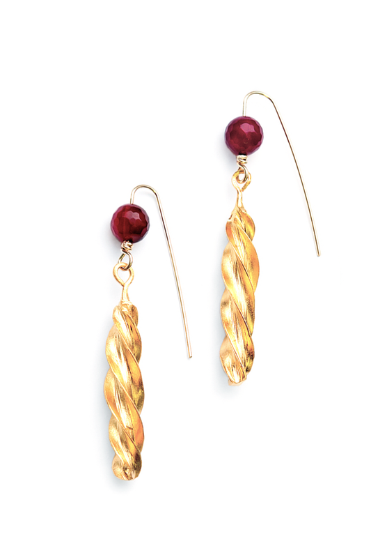 Limited Edition Fulani 24k Gold-Plated Twist Earrings with Ruby Quartz