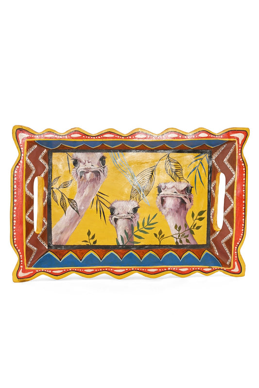 Hand-Painted Decorative Wooden Ostrich Tray - One of a Kind