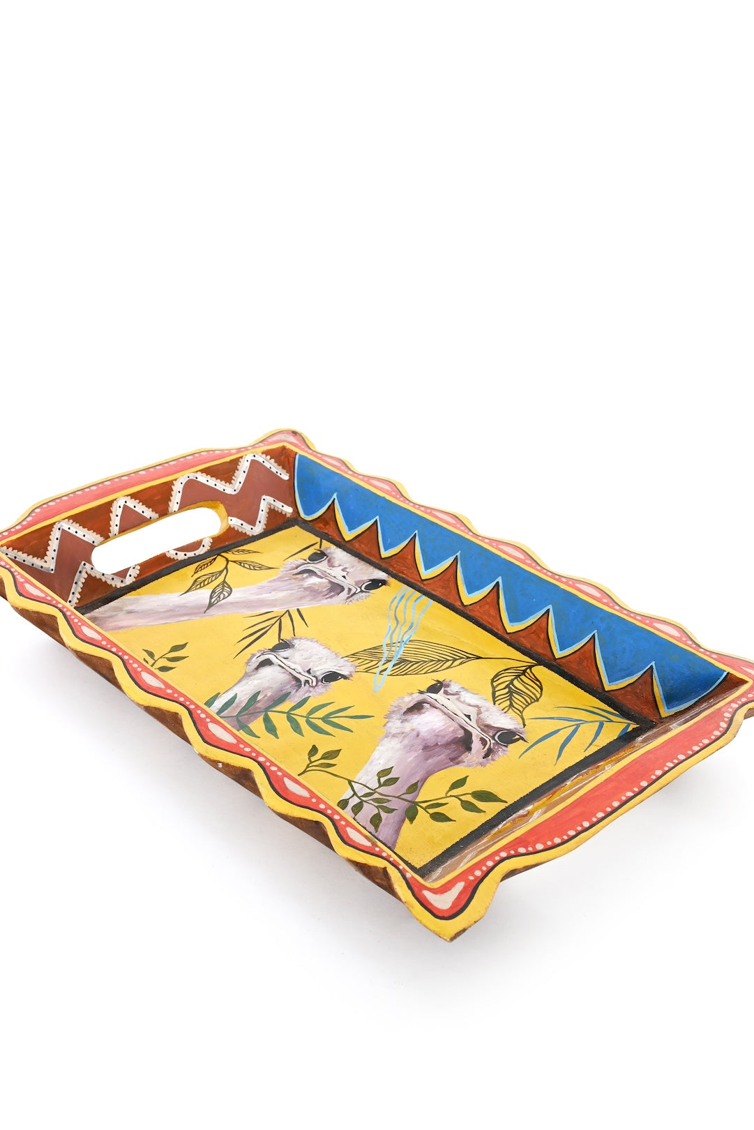 Hand-Painted Decorative Wooden Ostrich Tray - One of a Kind