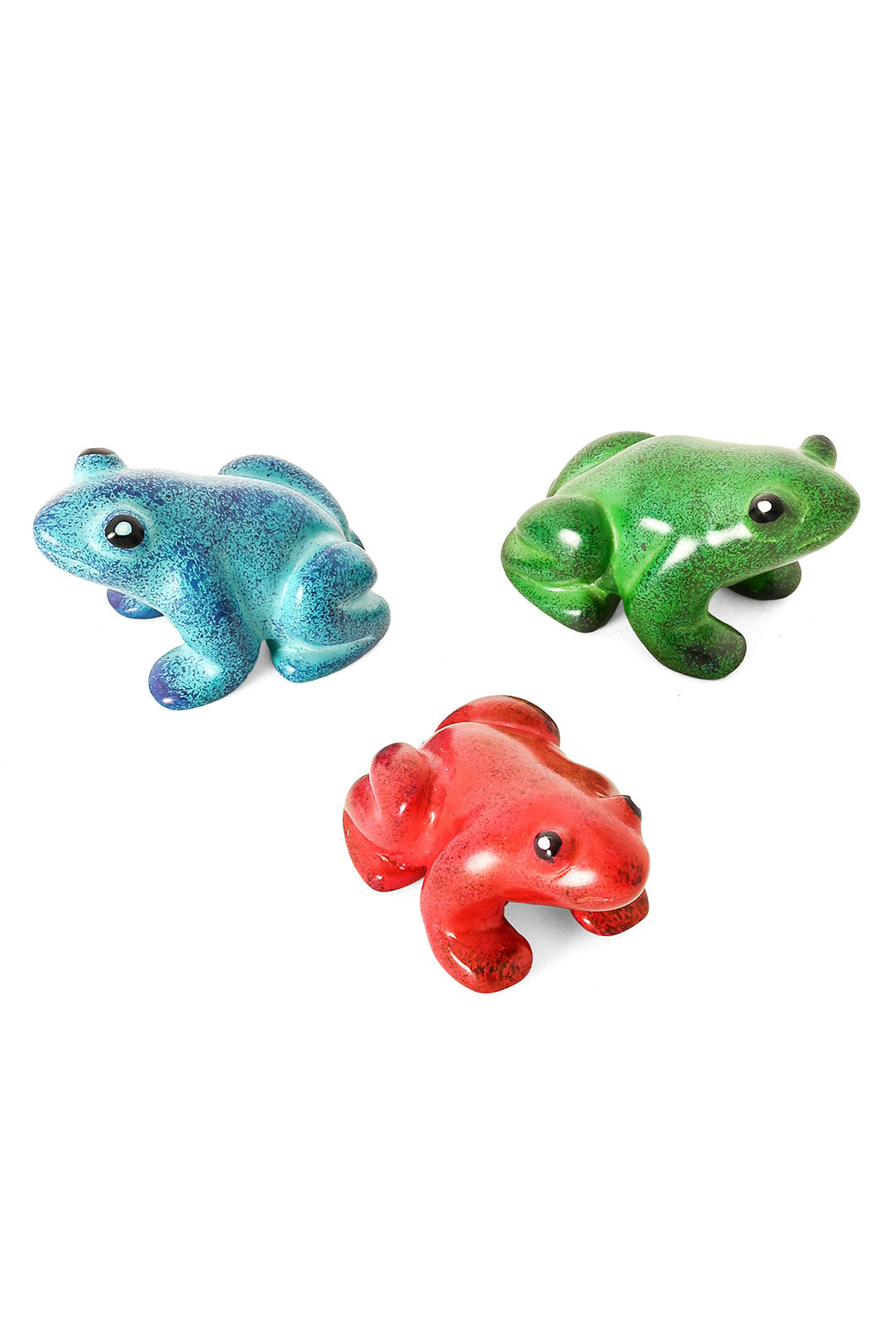 Set of Three Colorful Dappled Soapstone Frogs