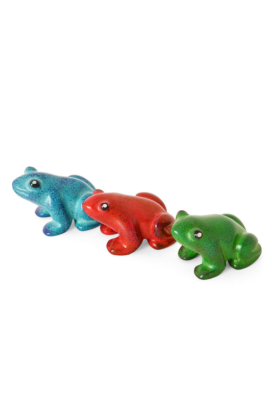 Set of Three Colorful Dappled Soapstone Frogs