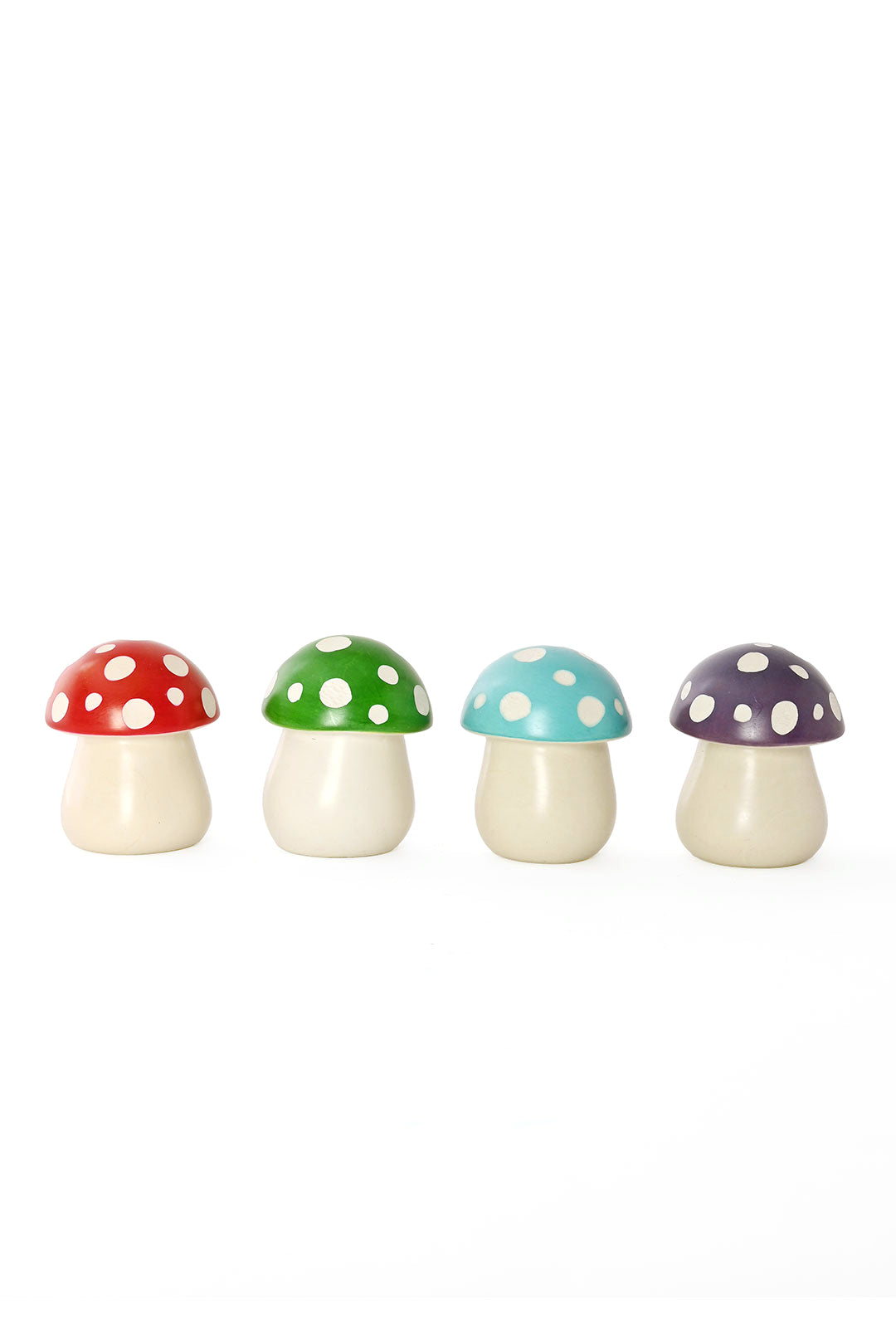 Set of Four Colorful Cartoon Mushroom Sculptures
