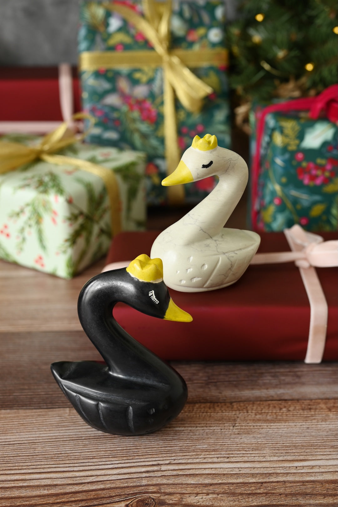 Regal White Kenyan Soapstone Swan Sculpture