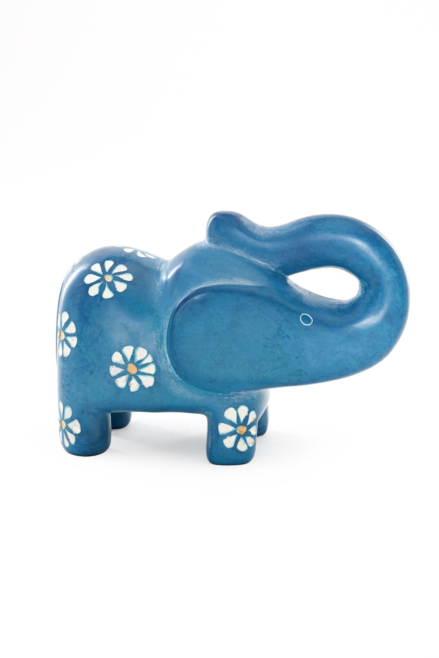 Blue Daisy Soapstone Elephant Sculpture