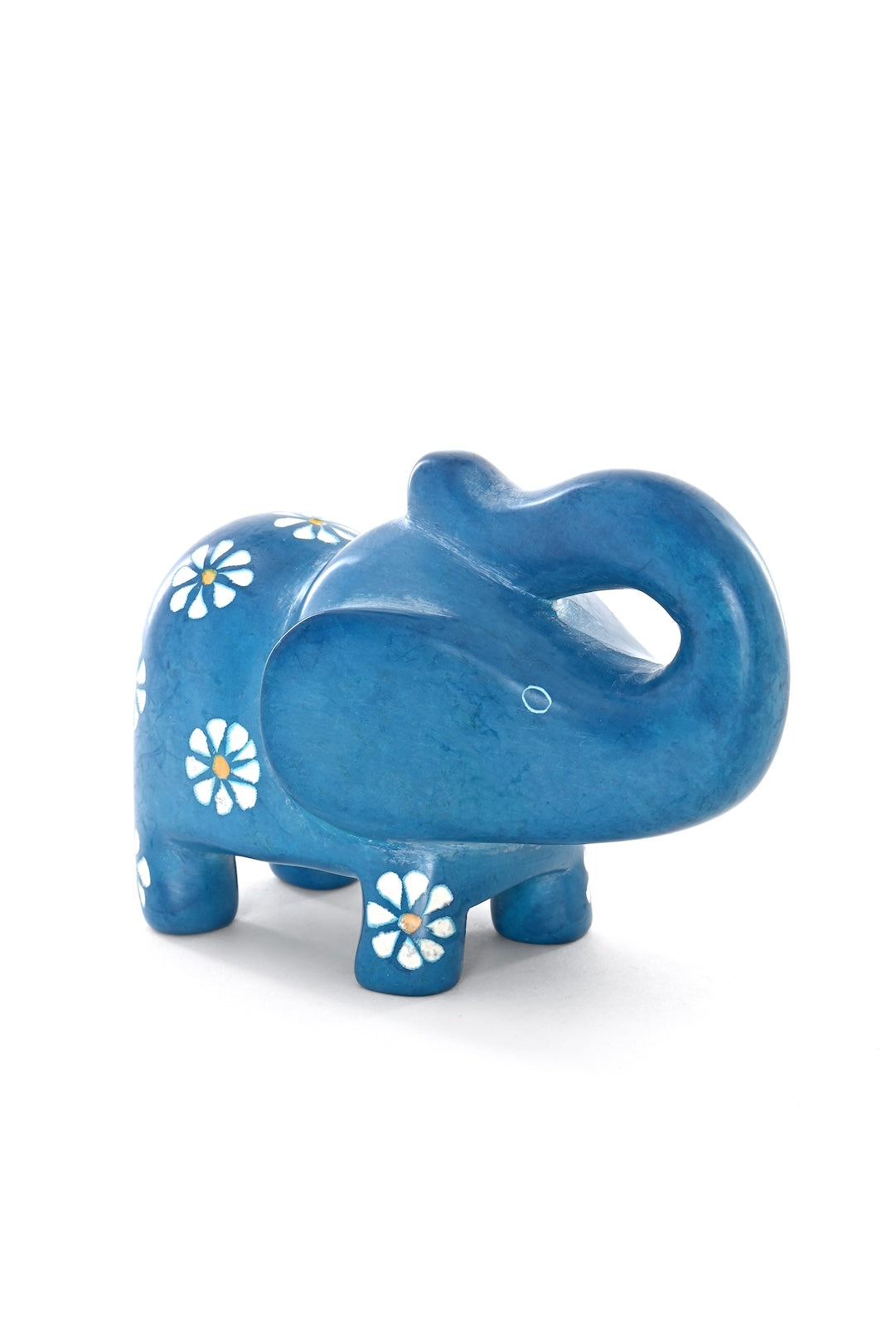 Blue Daisy Soapstone Elephant Sculpture