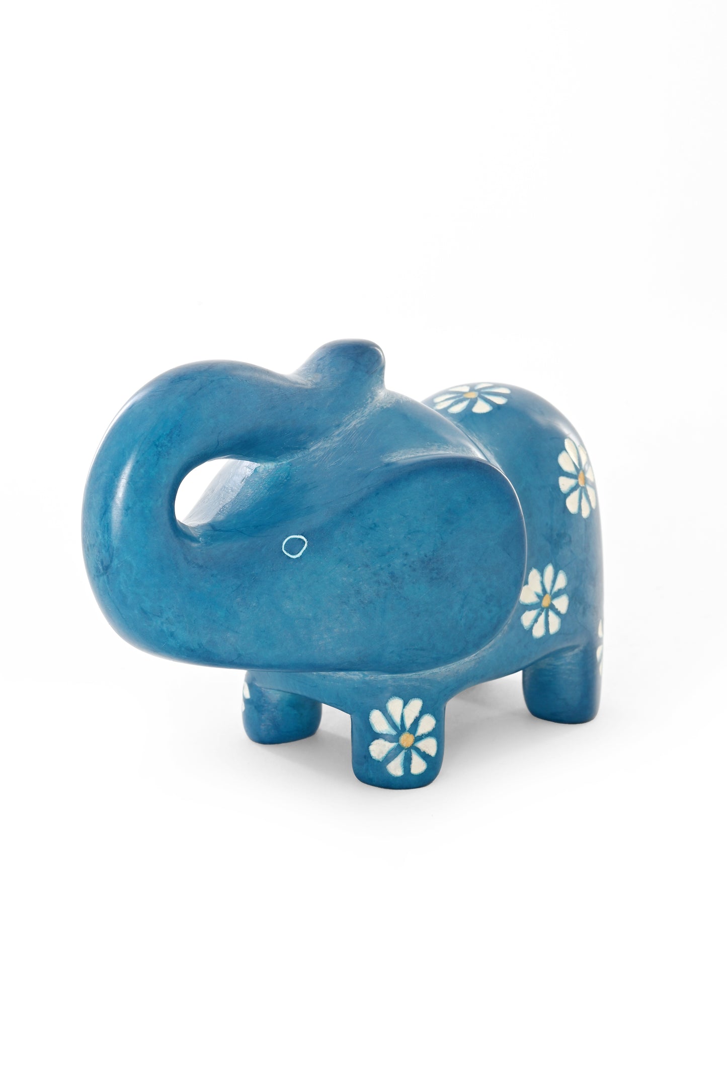 Blue Daisy Soapstone Elephant Sculpture
