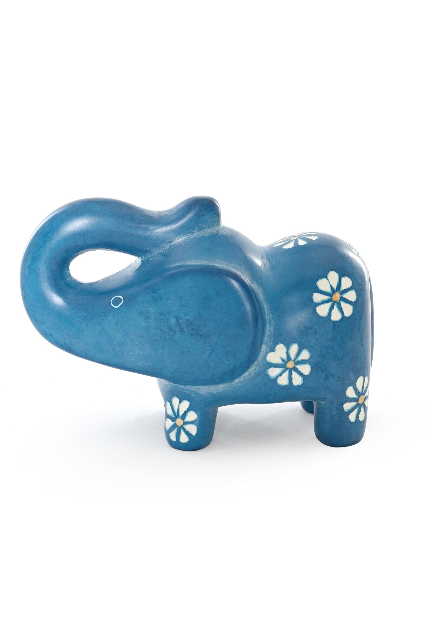 Blue Daisy Soapstone Elephant Sculpture